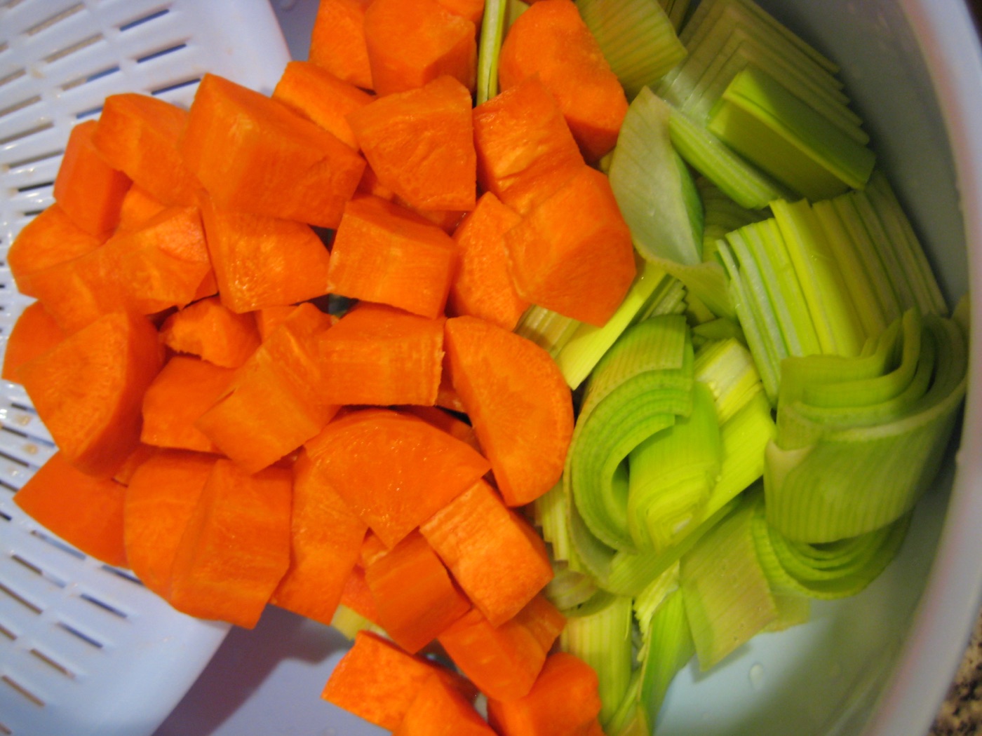 Prep work w/ carrots and leek